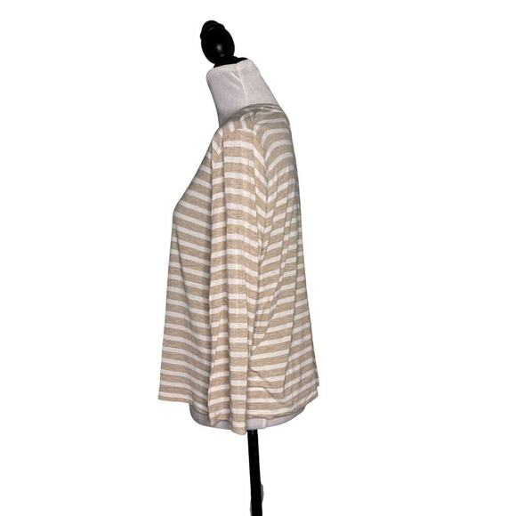Vince Round Neck Long Sleeve Striped Knit Top Tan White Size Large - Picture 4 of 10